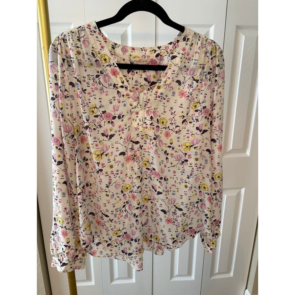 Rebecca Taylor Top Silk Whimsy Floral Garden Flowy